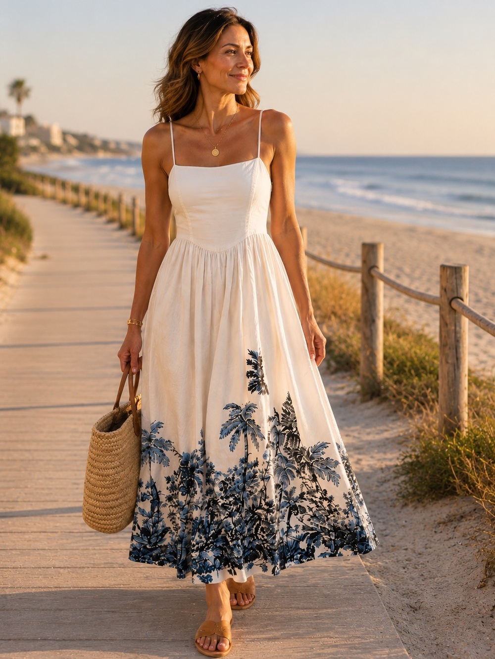 Calypso St. Barth Palm Print Maxi Dress NWT Ivory Blue Lace-Up Back Resort